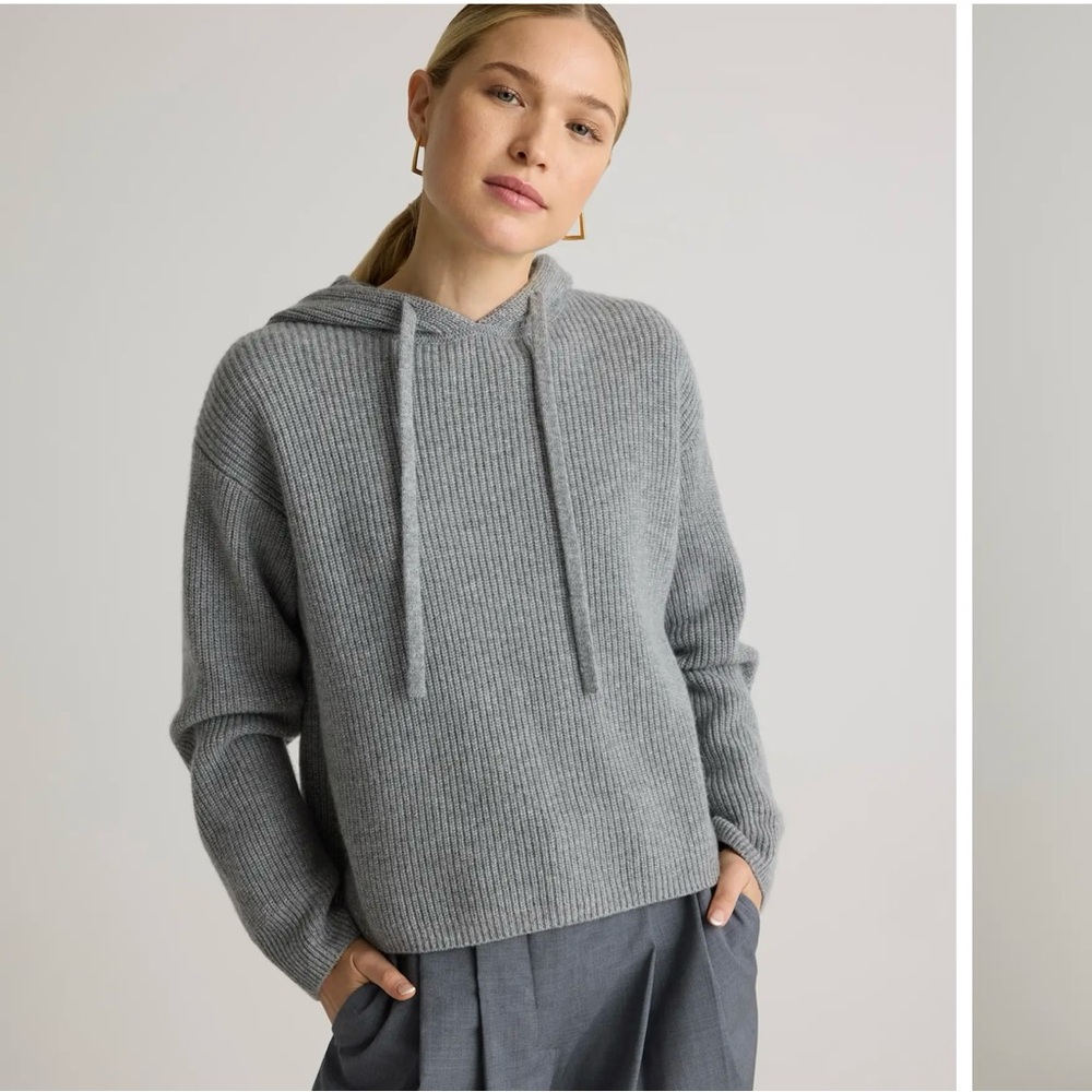 Gray Mongolian Cashmere Fisherman Pullover Hoodie